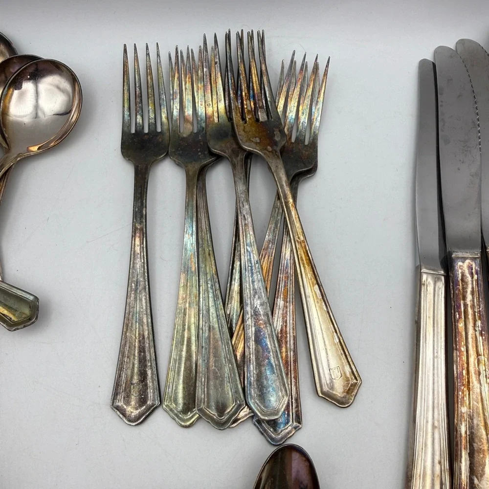 Victor S. Co. Silverplate Flatware 60pc Set Mix Silver Tarnish Art Deco Radisson